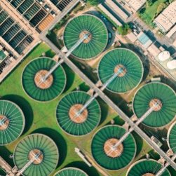 Image of aerial top view of water treatment plant