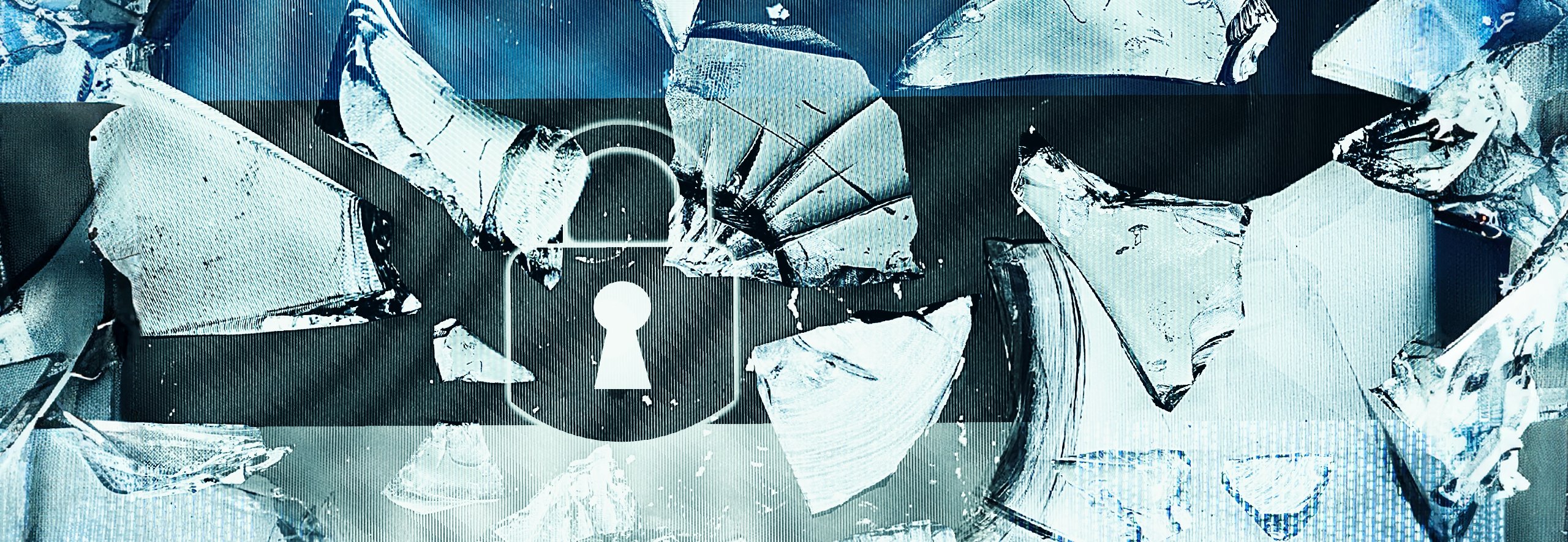 An image of a padlock superimposed on a broken plate