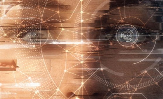 human face with superimposed data